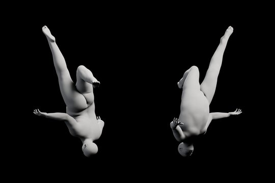 3D Fat Man falling 2-View Matte Black Black