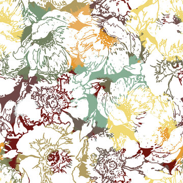 Allover pattern abstract mix floral flowers design seamless creative effect different type  leaves in repeat for digital print trending fashion saree suit kurti parda chader rug all type fabric print.