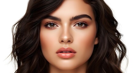 Fototapeta premium Beautiful Woman with Perfect Makeup and Long Brown Hair