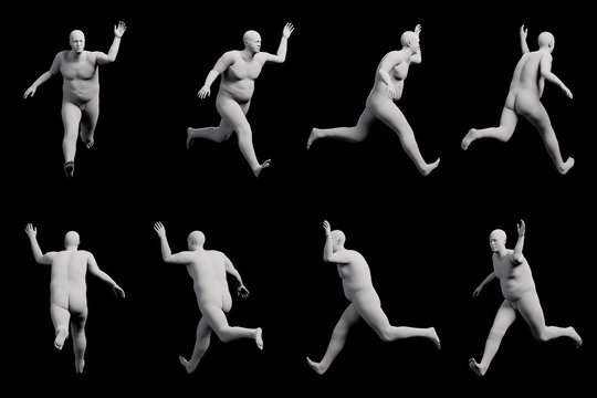 3D Fat Man running 8-View Matte Black Black
