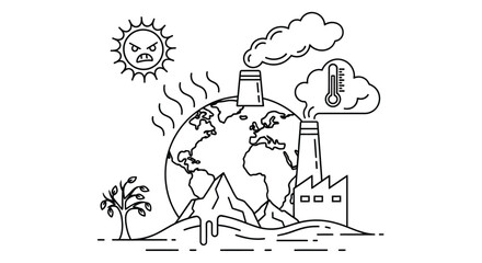 Fototapeta premium Global warming illustration depicting pollution rising temperatures and environmental damage