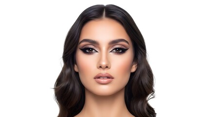 Naklejka premium Beautiful Woman with Dramatic Makeup on White Background