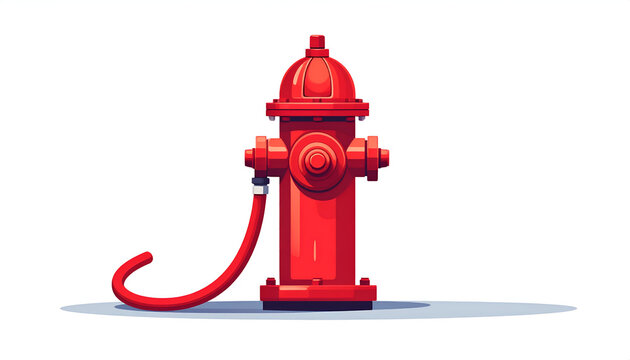 Red fire hydrant with connected hose illustration in cartoon vector style