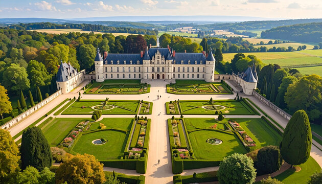 Elegant Historic Chateau Surrounded by Formal French Style Gardens