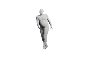 3D Fat Man walking Left Front Three-Quarter View Matte Black White