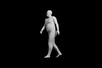 3D Fat Man walking Front View Matte Black Black