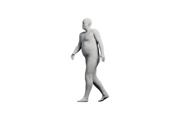 3D Fat Man walking Front View Matte Black White