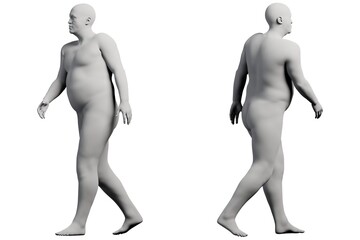 3D Fat Man walking 2-View Matte Black White