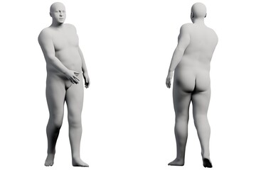 3D Fat Man standing 2-View Matte Black White