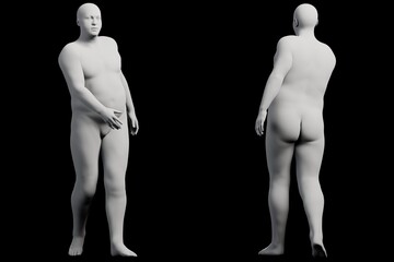 3D Fat Man standing 2-View Matte Black Black