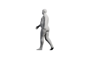 3D Fat Man walking Right Back Three-Quarter View Matte Black White