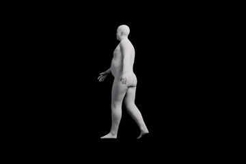 3D Fat Man walking Right Back Three-Quarter View Matte Black Black