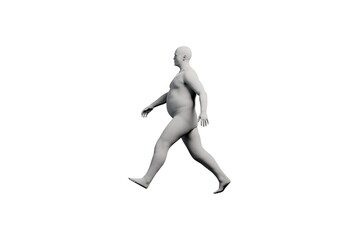 3D Fat Man walking Right Side View Matte Black White