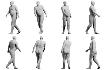 3D Fat Man walking 8-View Matte Black White