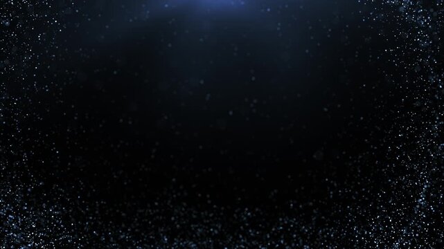 Dark blue background with floating glowing particles and subtle depth, creating a calm abstract atmosphere with soft motion and minimal design.