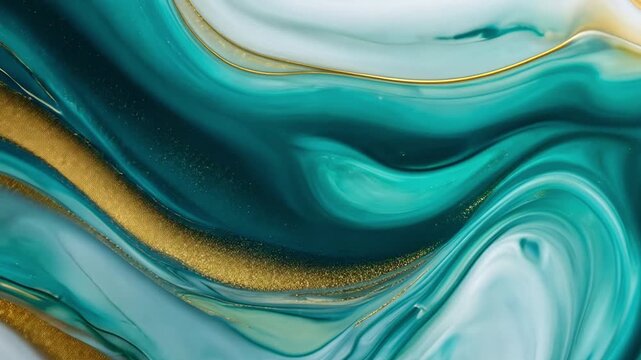 Vibrant Turquoise Abstract Fluid Art with Gold Glitter Accents