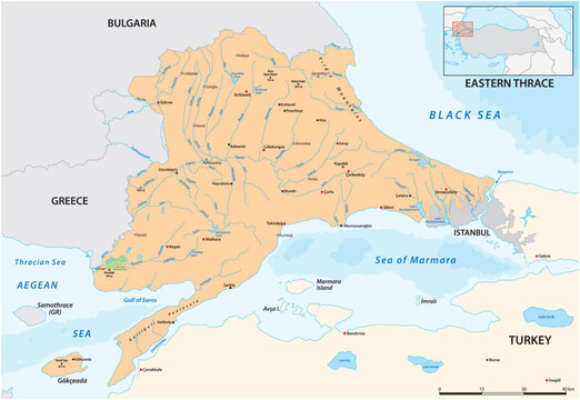 Vector map of the European part of T&uuml;rkiye, Eastern Thrace