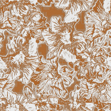 Allover pattern abstract mix floral flowers design seamless creative effect different type  leaves in repeat for digital print trending fashion saree suit kurti parda chader rug all type fabric print.