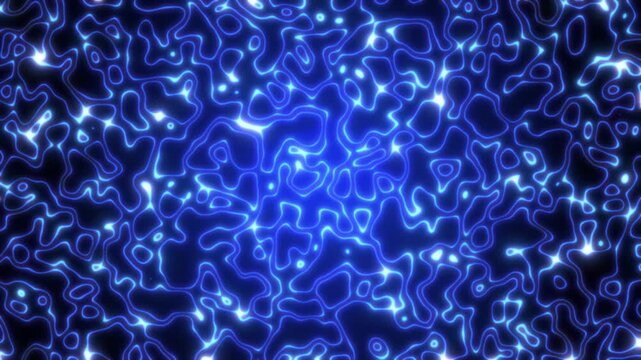 Blue glowing organic lines forming fluid abstract patterns with smooth motion, creating a futuristic energy texture and vibrant digital background.