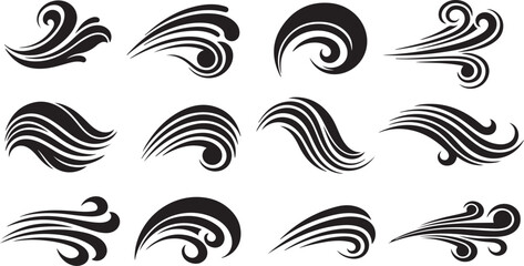 Fototapeta premium Set of black swirling abstract design elements and shapes