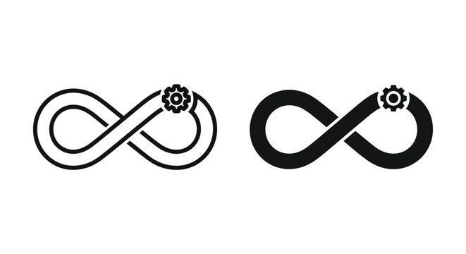 Infinity loop with gear icon, continuous process symbol, vector illustration