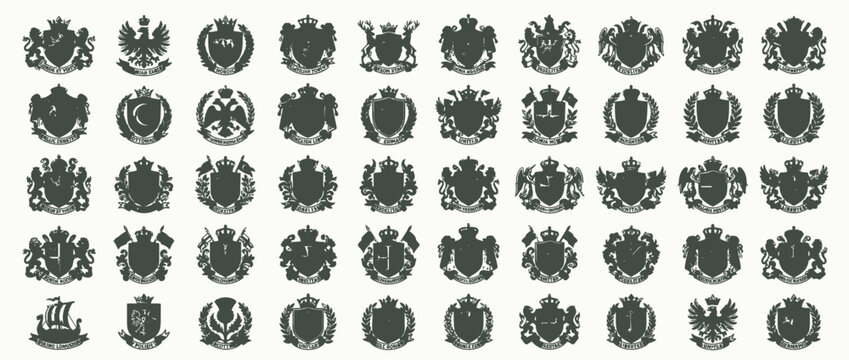 Collection of various crests and coats of arms.