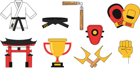 Martial arts and karate sports equipment flat icon set © MdSoleman