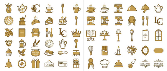 Obraz premium Collection of various food and drink icons.