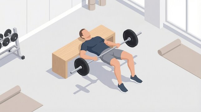 Dynamic hip thrust gym exercise for glute and leg strength training in an isometric gym illustration, highlighting modern fitness