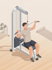 Fototapeta premium Man performing a lat pulldown gym exercise for upper body strength and muscle building