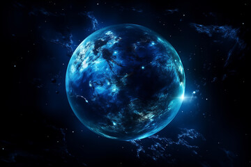 Fototapeta premium deep blue abstract planet in dark space