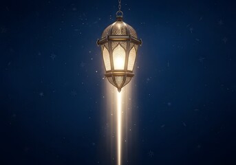 Fototapeta premium Ornate lantern with glowing light beam in starry night sky