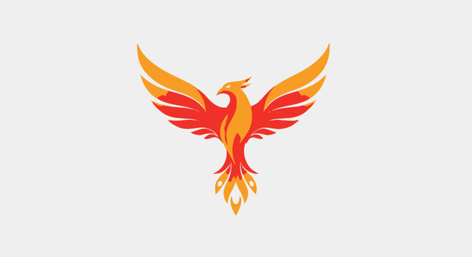 Vector illustration of a fiery eagle with burning wings designed as a flying spirit symbol for a tattoo or logo