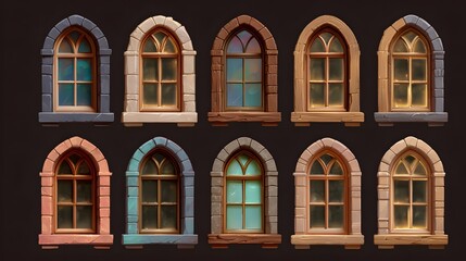 Obraz premium A set of ten gothic windows with different colored stone and glass