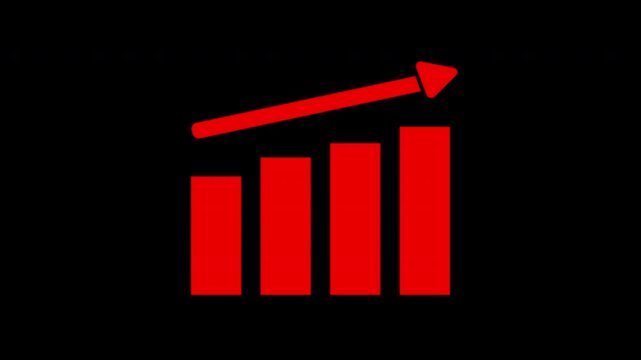 Animated red chart graph rising upward representing business growth, financial increase, profit, or market trend. Ideal for financial presentations, stock market videos, economic news