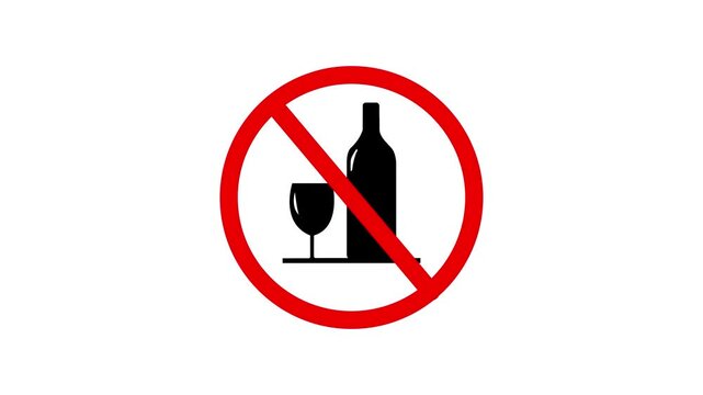 Animated prohibition symbol for no alcohol consumption on a white background. Motion. animation. 4k video