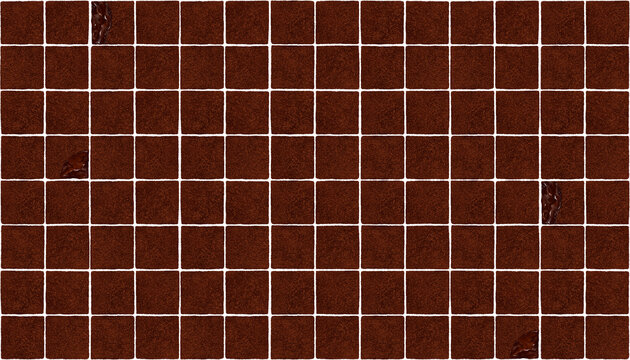 ココアパウダーをまぶした生チョコをチェック柄に敷き詰めた背景　断面