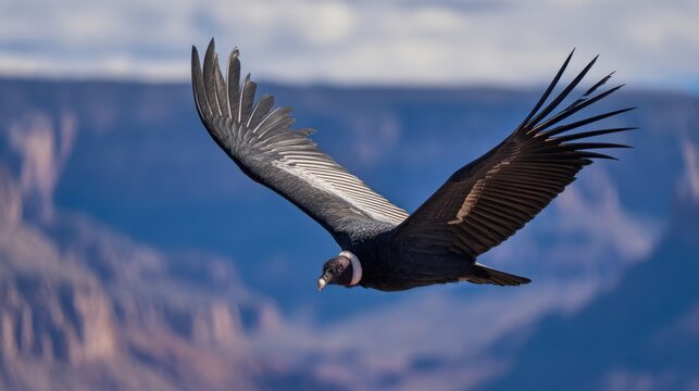 Majestic Andean Condor Soaring Effortlessly Over Grand Canyon Landscape