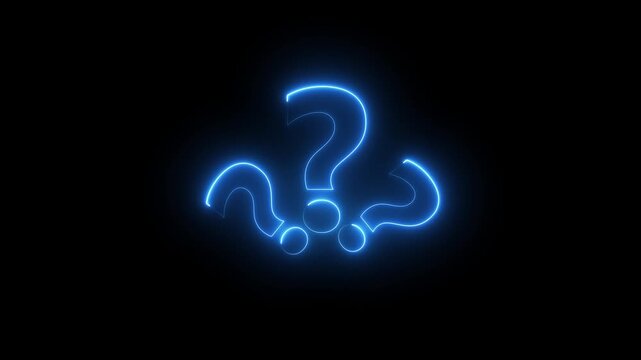 Neon glowing question mark icon blue color , animation sign symbol on black background. Question mark sign. Question mark icon. asking icon animation. neon line asking icon. 4k video. animation