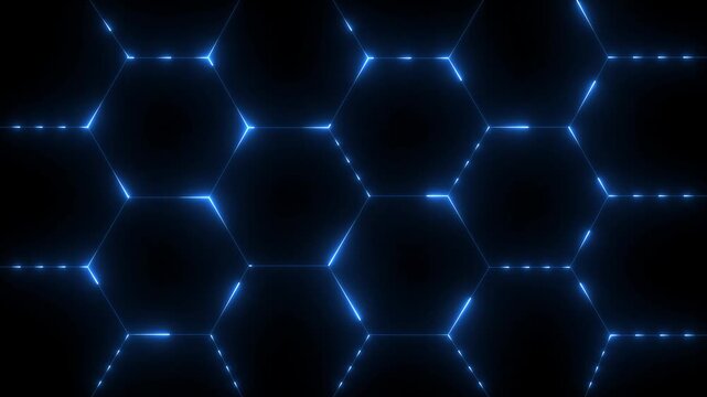 animated background with turbulent hexagon tiles and background light, abstract wallpaper. Abstract Colorful Glowing Neon Electric hexagon animation. abstract background cyan hexagon technology. 4k..