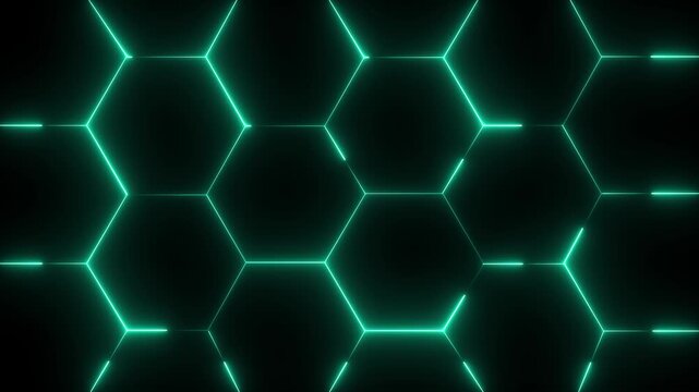 animated background with turbulent hexagon tiles and background light, abstract wallpaper. Abstract Colorful Glowing Neon Electric hexagon animation. abstract background cyan hexagon technology. 4k..