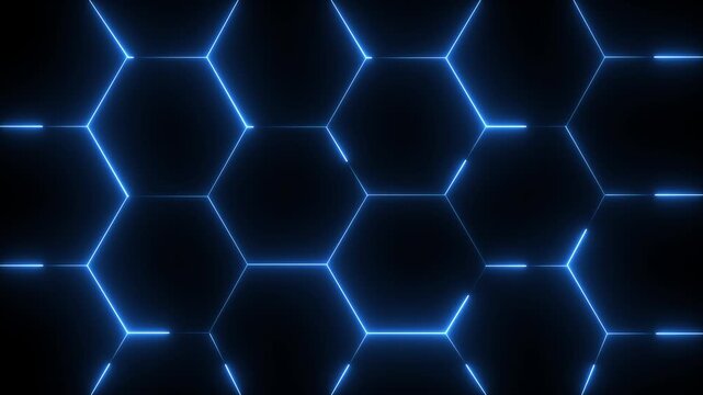 animated background with turbulent hexagon tiles and background light, abstract wallpaper. Abstract Colorful Glowing Neon Electric hexagon animation. abstract background cyan hexagon technology. 4k..