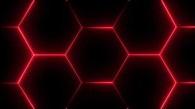glowing neon light hexagon frame animated on black background. futuristic abstract hexagonal grid background growth line Geometric Surface light hexagon. . 4k video animation