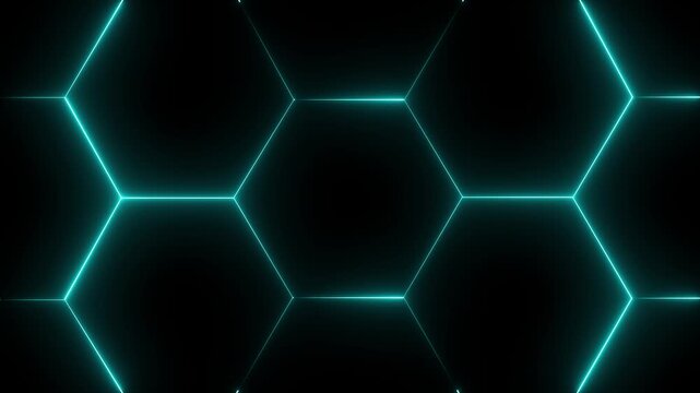 glowing neon light hexagon frame animated on black background. futuristic abstract hexagonal grid background growth line Geometric Surface light hexagon. . 4k video animation