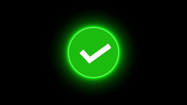 Animated green checkmark on black background.