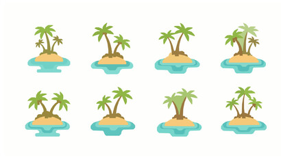 Fototapeta premium Tropical island scene vector set with palm trees beach and ocean summer illustration