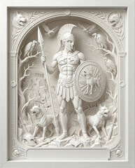 Ancient greek temple guardian on mount olympus ethereal realm art nature and myth heroic viewpoint