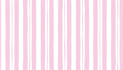 Obraz premium Seamless background with pink stripes, cute pastel wavy lines, and girly hand-drawn verticals . Watercolor ribbons in doodle style. Rustic retro vector pattern of soft pink pastel wallpaper