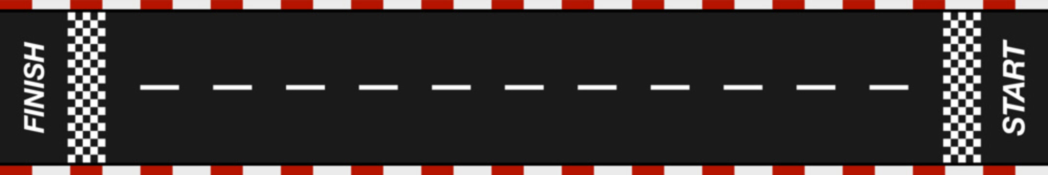Race track. Start and finish racing. Line sport speed road for vehicle, car, bicycle, motorsport competitions. Asphalt straight route. Racetrack top view. Vector illustration