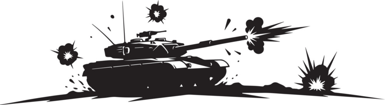 Black tank icon, military vehicle silhouette, combat illustration, warfare graphics